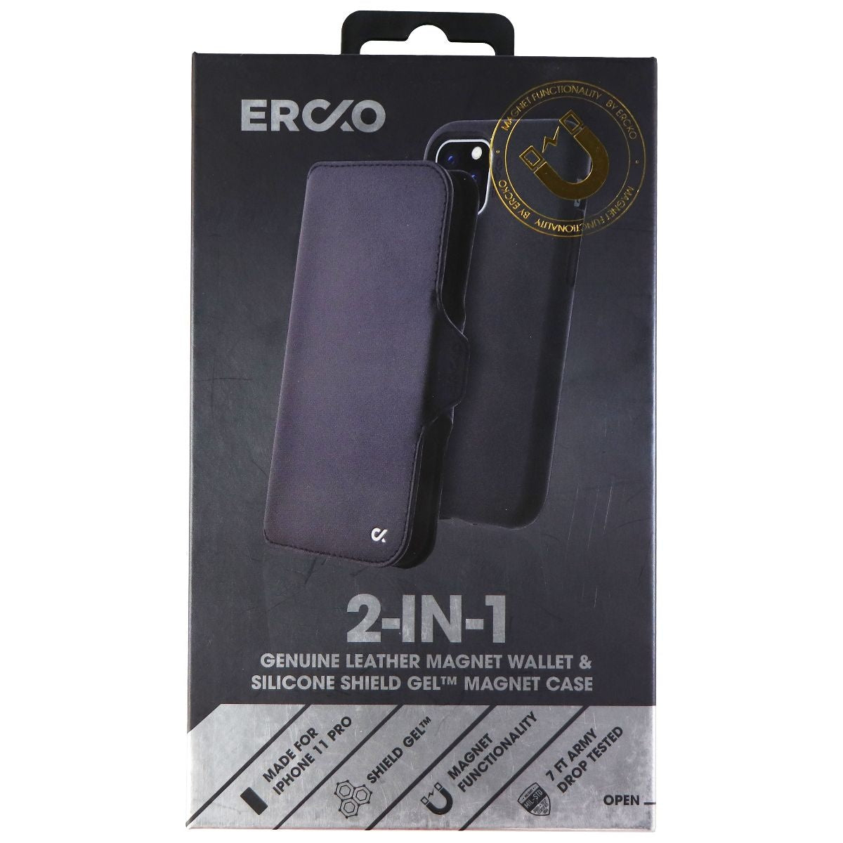 Ercko 2-in-1 Leather Magnetic Wallet & Silicone Case for iPhone 11 Pro - Black Cell Phone - Cases, Covers & Skins Ercko - Simple Cell Bulk Wholesale Pricing - USA Seller