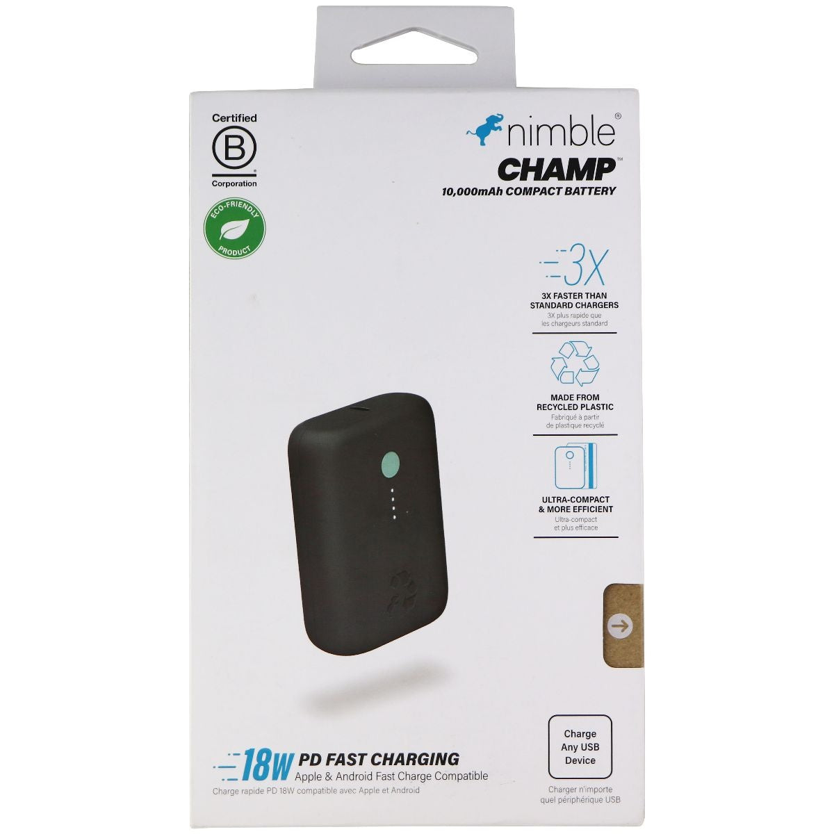 Nimble Champ (18-Watt) Portable 10,000mAh Compact USB-C Battery - Dark Gray Cell Phone - Chargers & Cradles Nimble - Simple Cell Bulk Wholesale Pricing - USA Seller