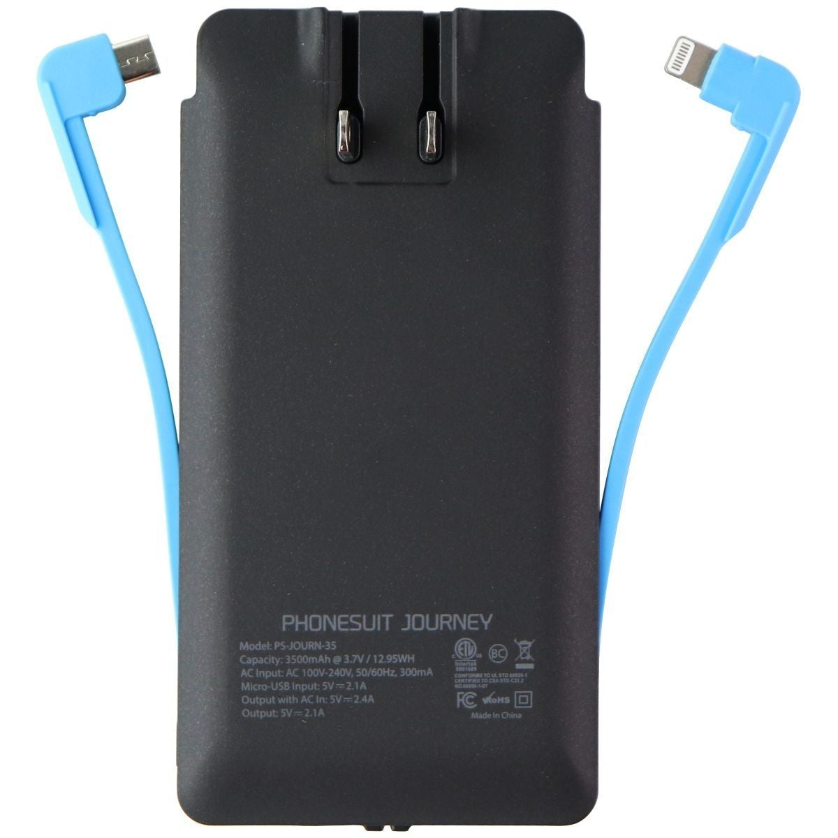 PhoneSuit Journey Series All-in-One 3500mAh 8-Pin/Micro-USB Charger - Black Cell Phone - Chargers & Cradles Phonesuit - Simple Cell Bulk Wholesale Pricing - USA Seller
