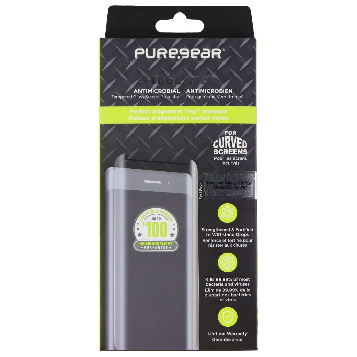 PureGear Steel 360 Tempered Glass for Galaxy S20 5G & S20 5G UW - Clear Cell Phone - Screen Protectors PureGear - Simple Cell Bulk Wholesale Pricing - USA Seller