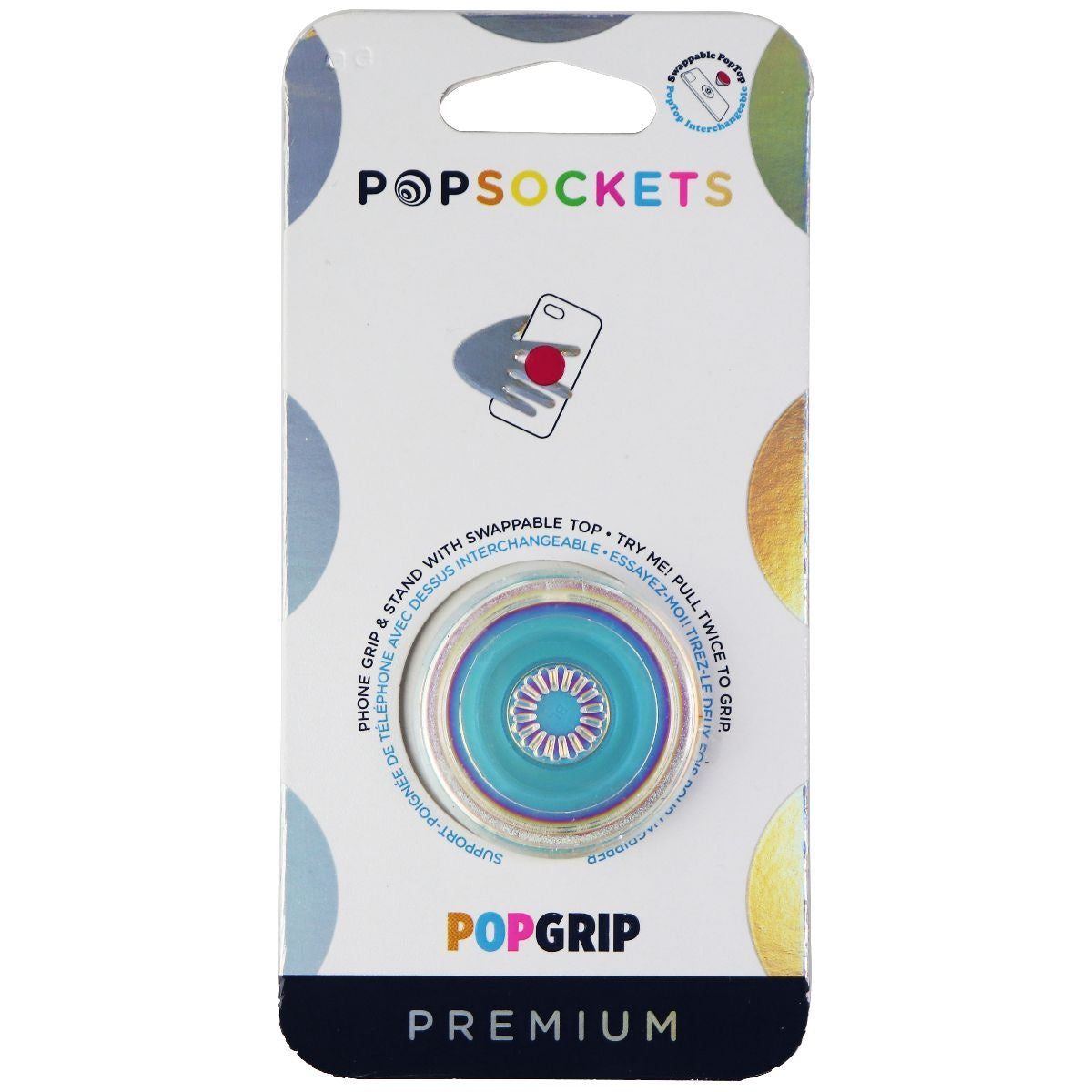 PopSockets PopGrip Stand and Grip with Swappable Top - Clear Iridescent Cell Phone - Mounts & Holders PopSockets - Simple Cell Bulk Wholesale Pricing - USA Seller