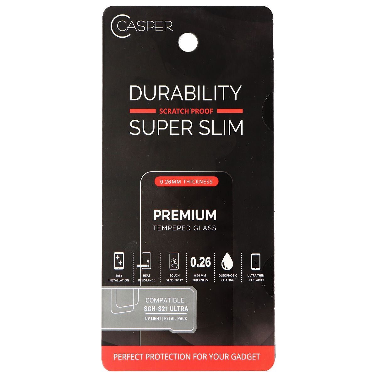 Casper Durability 0.26mm Slim Screen Protector for Samsung Galaxy S21 Ultra Cell Phone - Screen Protectors Casper - Simple Cell Bulk Wholesale Pricing - USA Seller