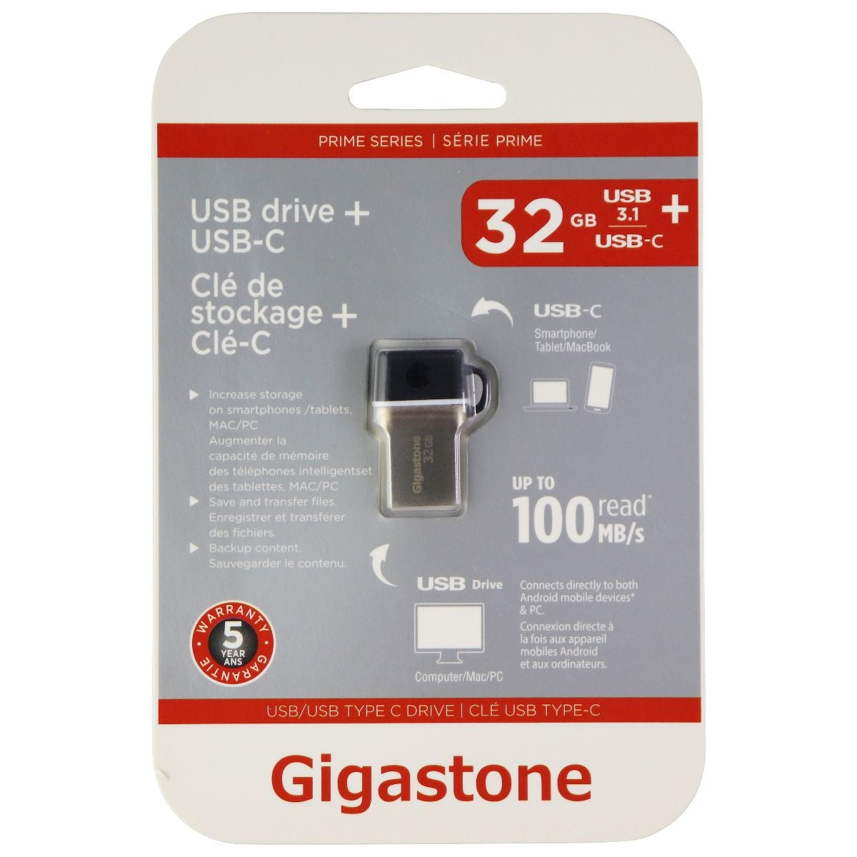 Gigastone (32GB) USB 3.1 + USB-C (Type C) 100MB/s Flash Drive Digital Storage - USB Flash Drives Gigastone - Simple Cell Bulk Wholesale Pricing - USA Seller