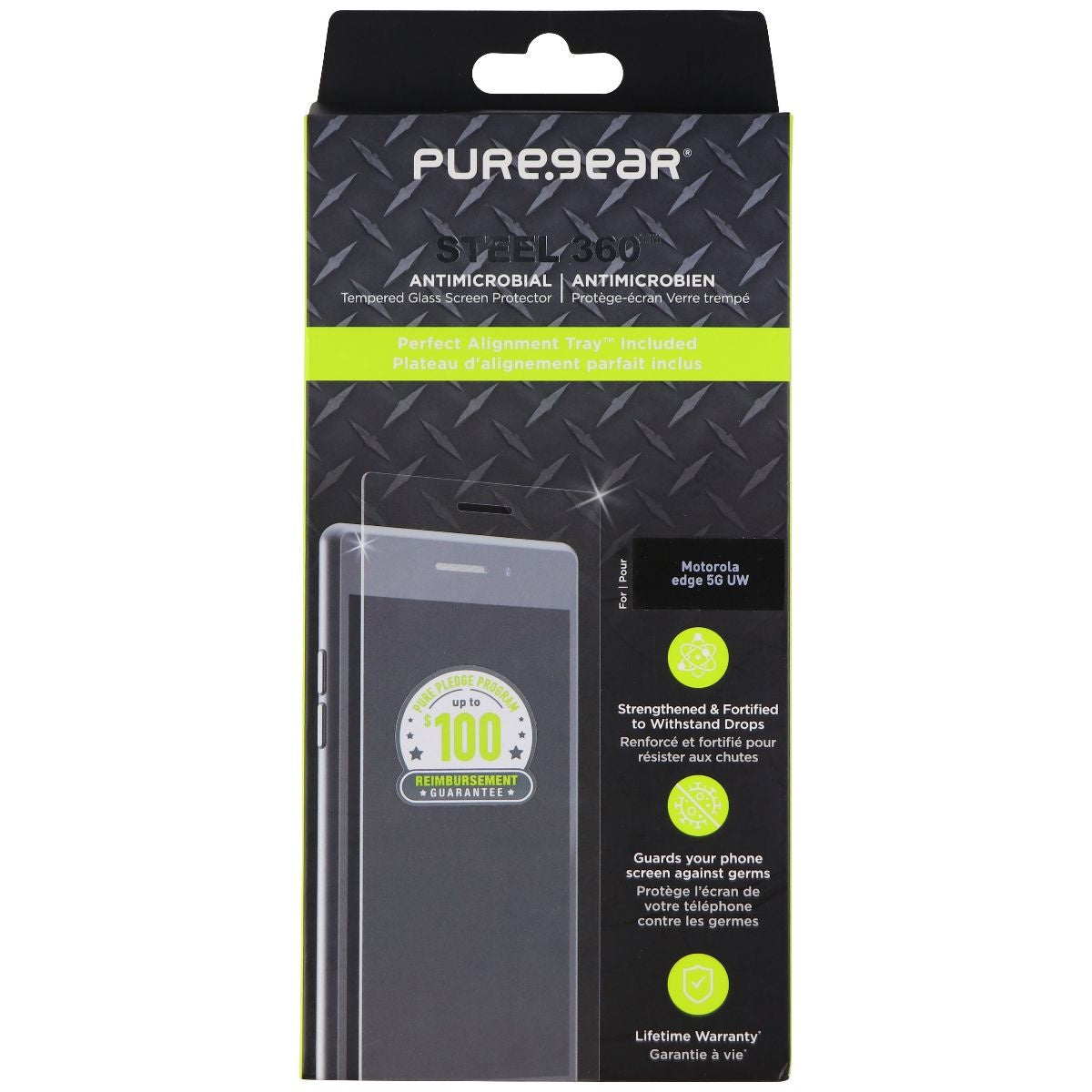 PureGear Steel 360 Tempered Glass for Motorola Edge 5G UW (2021) - Clear