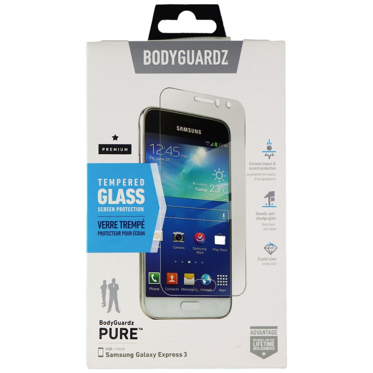 BodyGuardz Pure Series Premium Tempered Glass for Samsung Galaxy Express 3 Cell Phone - Screen Protectors BODYGUARDZ - Simple Cell Bulk Wholesale Pricing - USA Seller