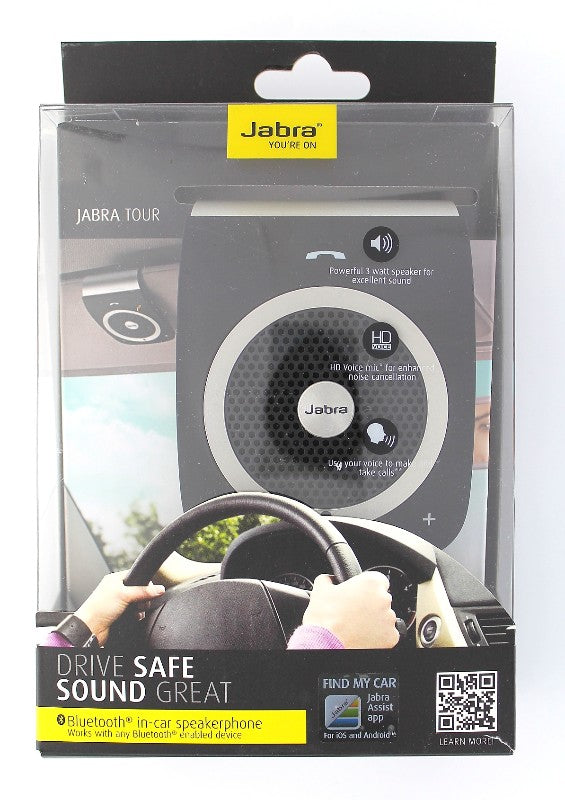 Jabra TOUR Series Bluetooth Wireless In-Car Speakerphone - Black/Silver Cell Phone - Car Speakerphones Jabra - Simple Cell Bulk Wholesale Pricing - USA Seller