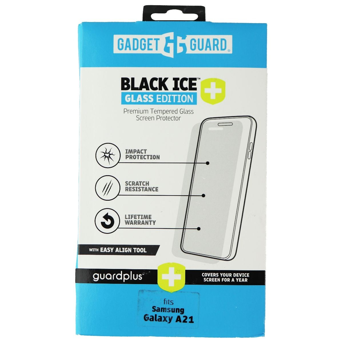 Gadget Guard Black Ice+ (Plus) Glass Edition for Samsung Galaxy A21 - Clear Cell Phone - Screen Protectors Gadget Guard - Simple Cell Bulk Wholesale Pricing - USA Seller