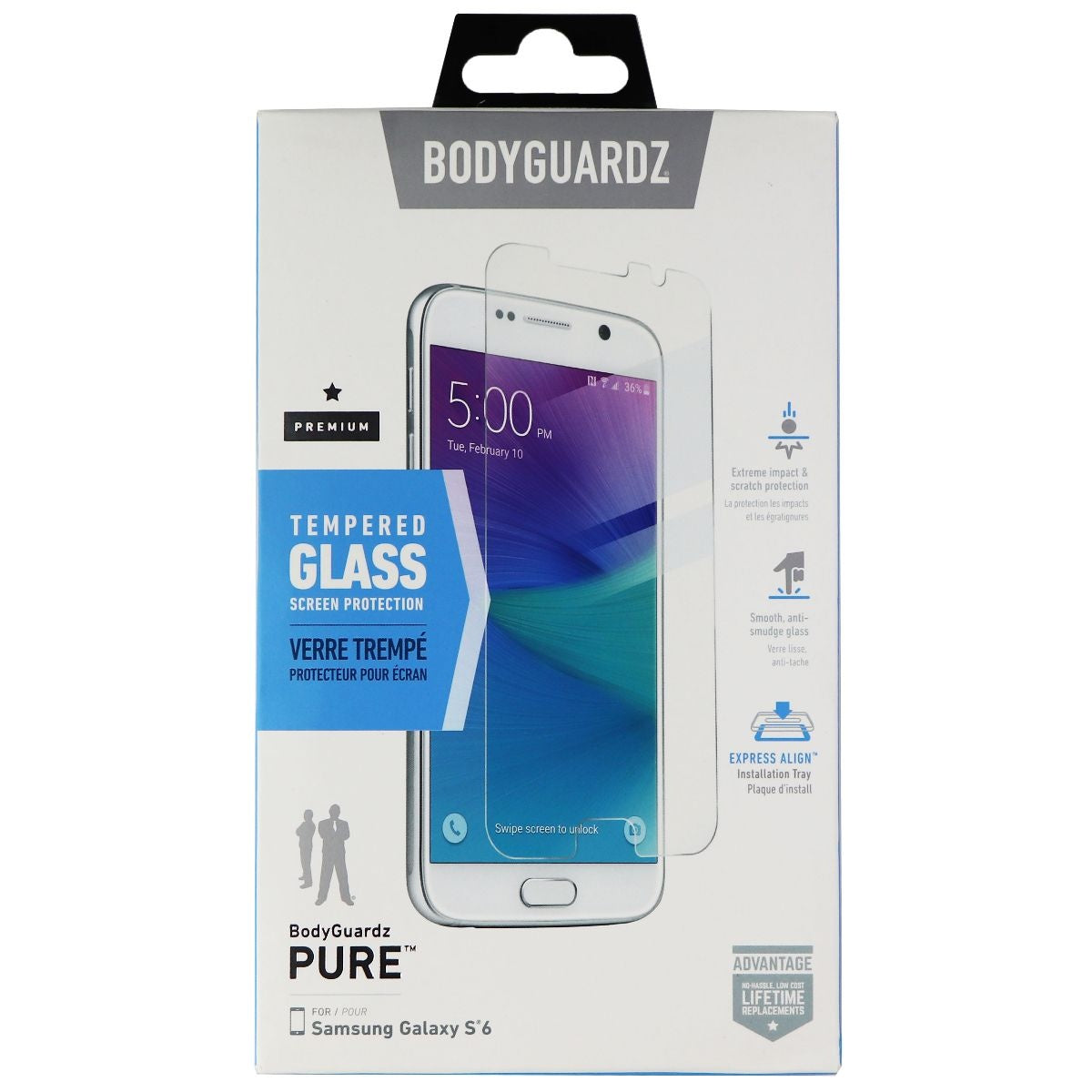 BodyGuardz Pure Tempered Glass Screen Protector for Samsung Galaxy S6 - Clear Cell Phone - Screen Protectors BODYGUARDZ - Simple Cell Bulk Wholesale Pricing - USA Seller
