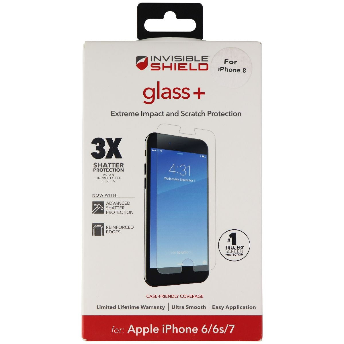 ZAGG (Glass+) Tempered Glass Protector for iPhone 8/7/6s/6 - Clear Cell Phone - Screen Protectors Zagg - Simple Cell Bulk Wholesale Pricing - USA Seller
