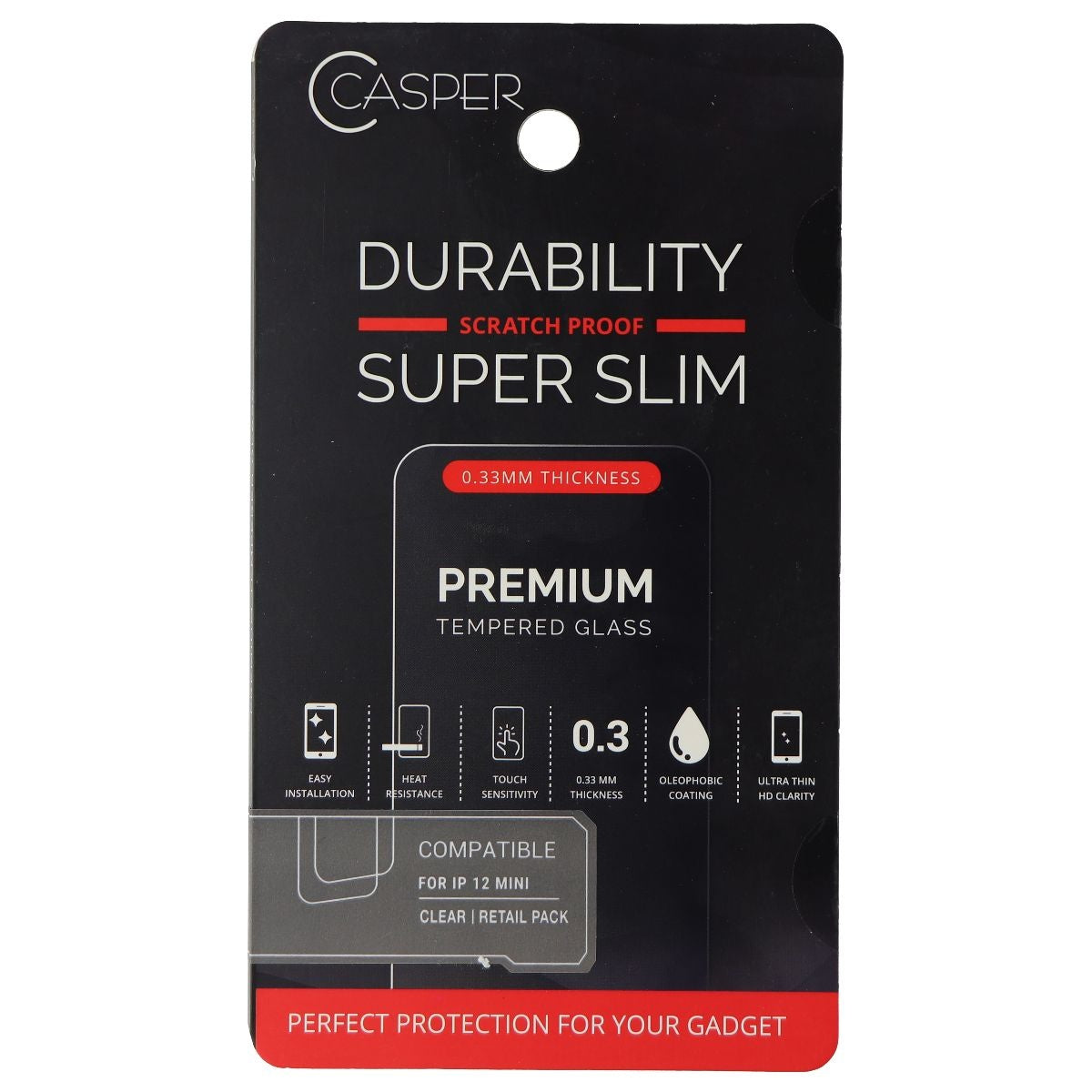 Casper Premium Tempered Glass Clear iPhone 12 Mini Cell Phone - Screen Protectors Casper - Simple Cell Bulk Wholesale Pricing - USA Seller