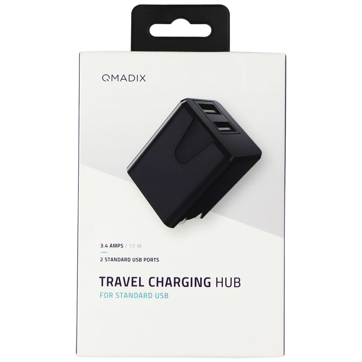 QMADIX Dual Port Travel Charging Hub for Standard USB (17W) - Black Cell Phone - Cables & Adapters Qmadix - Simple Cell Bulk Wholesale Pricing - USA Seller