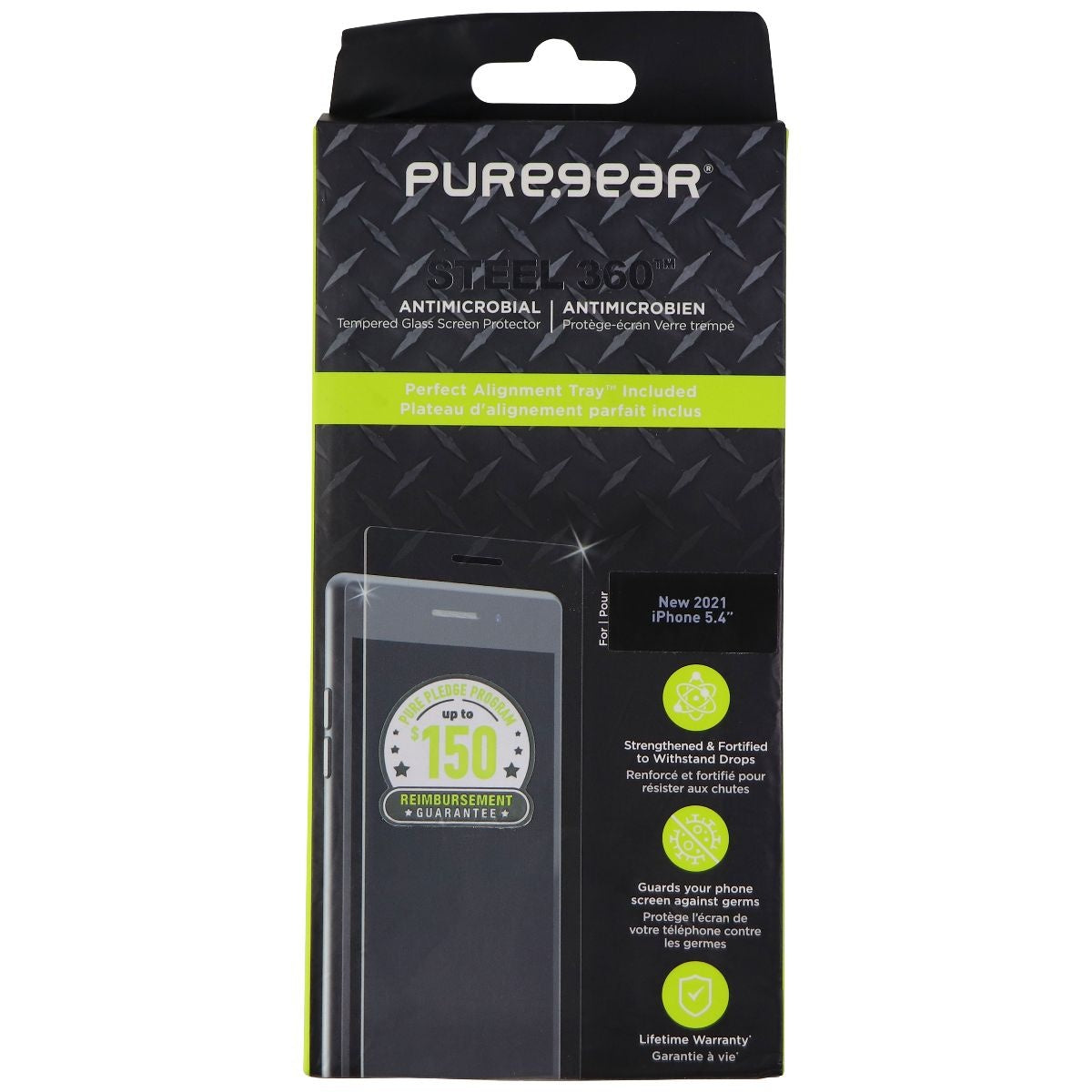 PureGear Steel 360 Tempered Glass Protector for Apple iPhone 13 Mini - Clear Cell Phone - Screen Protectors PureGear - Simple Cell Bulk Wholesale Pricing - USA Seller