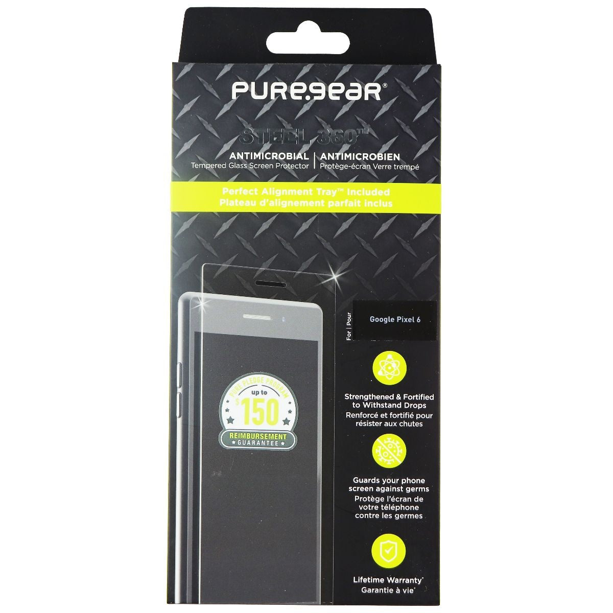 PureGear Steel 360 Series Tempered Glass with Alignment Tray for Google Pixel 6 Cell Phone - Screen Protectors PureGear - Simple Cell Bulk Wholesale Pricing - USA Seller
