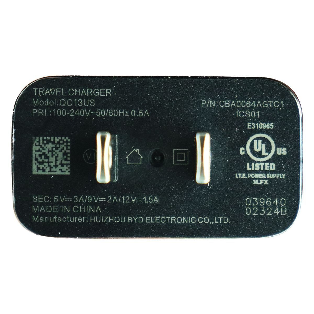 TCL (5V/3A) Adaptive USB Wall Charger for TCL 10 5G UW - Black (QC13US) Cell Phone - Chargers & Cradles TCL - Simple Cell Bulk Wholesale Pricing - USA Seller