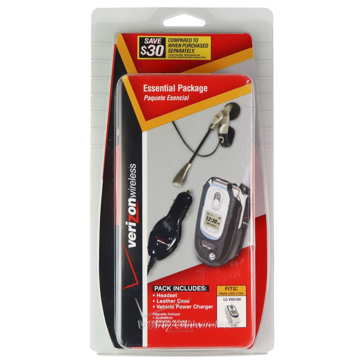 Verizon Wireless Headset Bundle with Leather Case and Car Charger for LG VX6100 Cell Phone - Headsets Verizon - Simple Cell Bulk Wholesale Pricing - USA Seller
