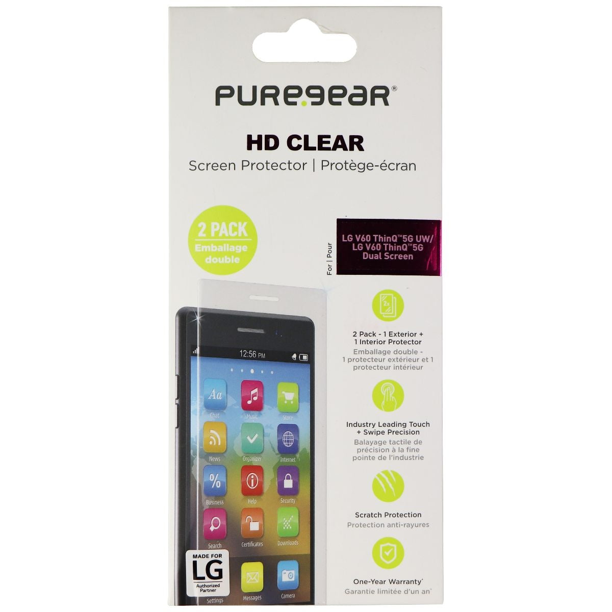 PureGear HD Clear Screen Protector for LG V60 ThinQ 5G UW / 5G Dual Screen Cell Phone - Screen Protectors PureGear - Simple Cell Bulk Wholesale Pricing - USA Seller