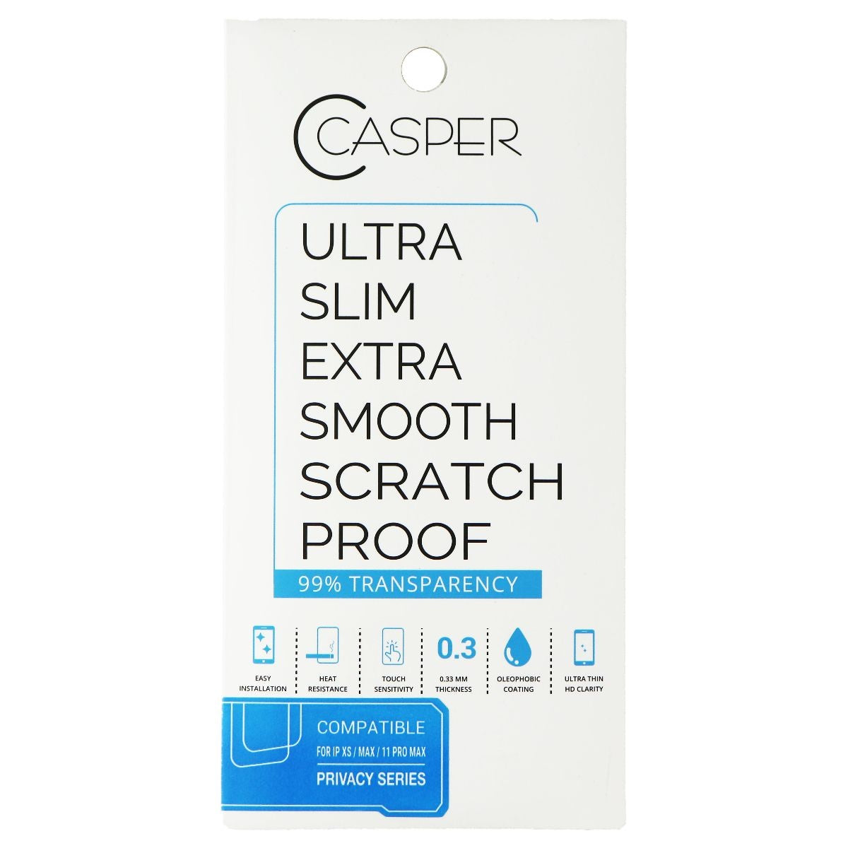 Casper Ultra Slim PRIVACY Series Tempered Glass for iPhone 11 Pro Max / Xs Max Cell Phone - Screen Protectors Casper - Simple Cell Bulk Wholesale Pricing - USA Seller