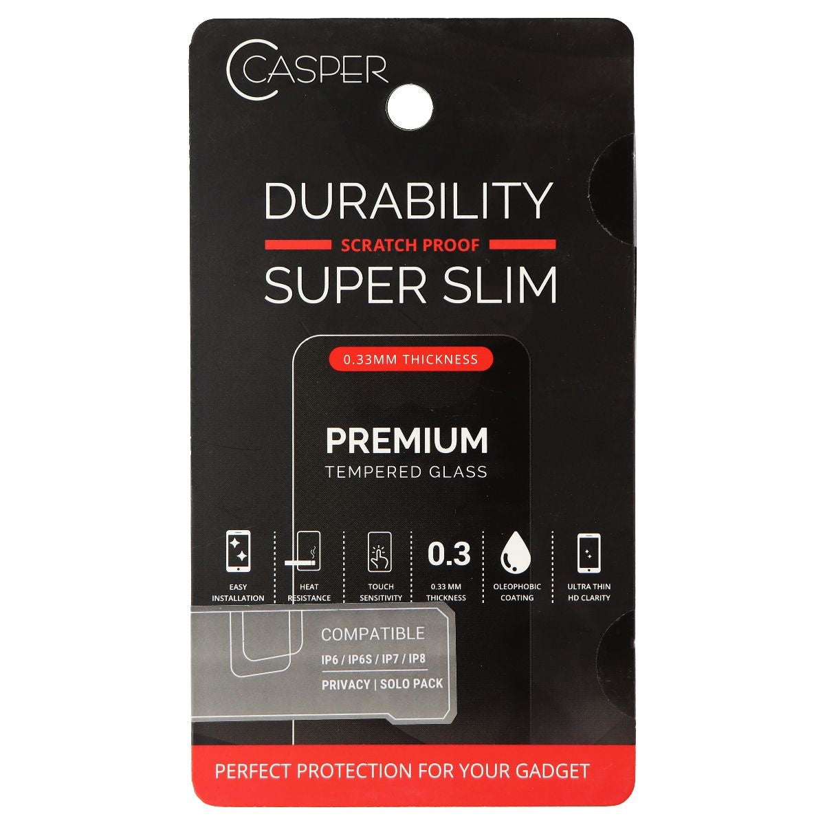 Casper Premium Tempered Glass Clear iPhone 6/6s/7/8 Cell Phone - Screen Protectors Casper - Simple Cell Bulk Wholesale Pricing - USA Seller