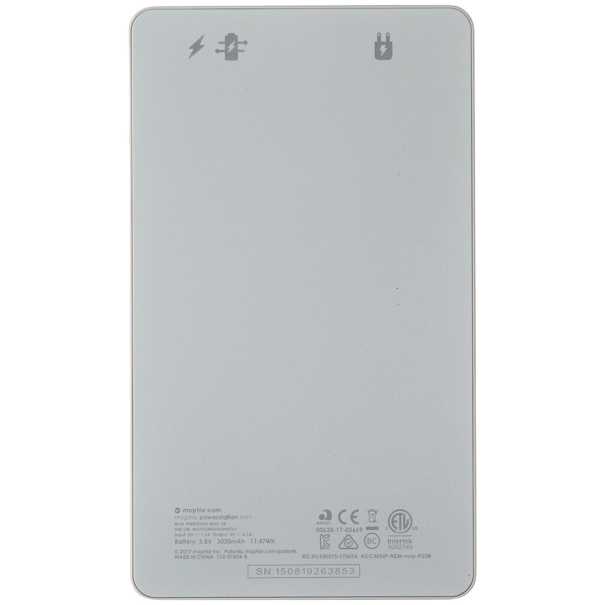 Mophie (3,000mAh) Powerstation mini External USB Battery - White Cell Phone - Chargers & Cradles Mophie - Simple Cell Bulk Wholesale Pricing - USA Seller