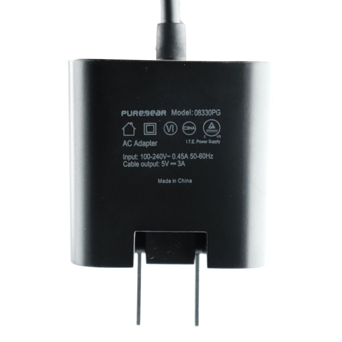 PureGear (5V/3A) 5-Ft USB-C Wired Wall Charger Travel Adapter - Black (08330PG) Cell Phone - Chargers & Cradles PureGear - Simple Cell Bulk Wholesale Pricing - USA Seller