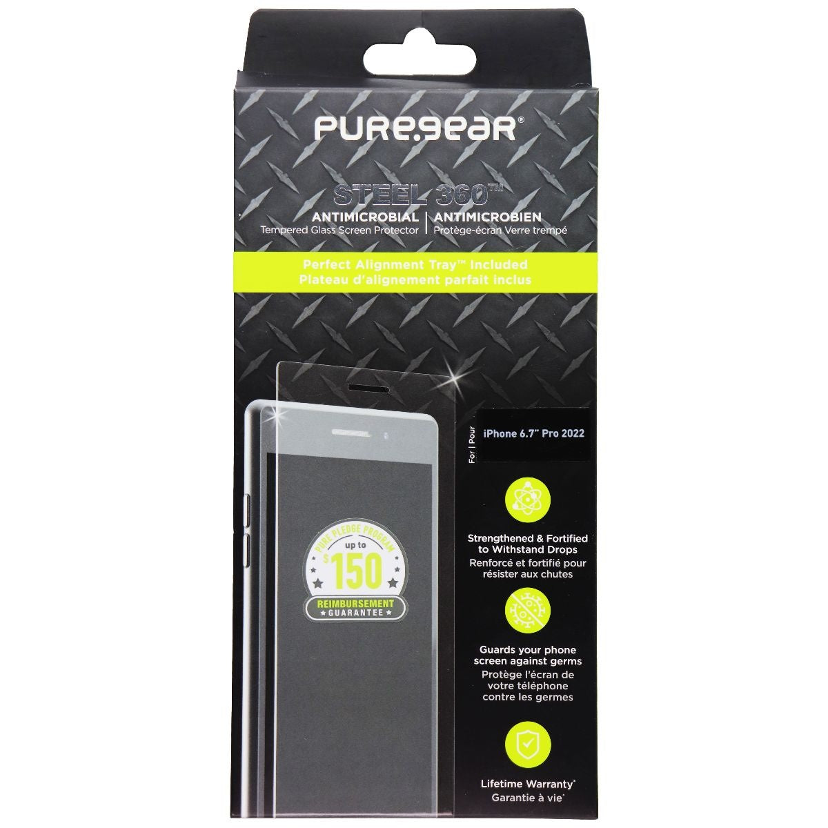 PureGear Steel 360 Tempered Glass Screen Protector for Apple iPhone 14 Pro Max Cell Phone - Screen Protectors PureGear - Simple Cell Bulk Wholesale Pricing - USA Seller