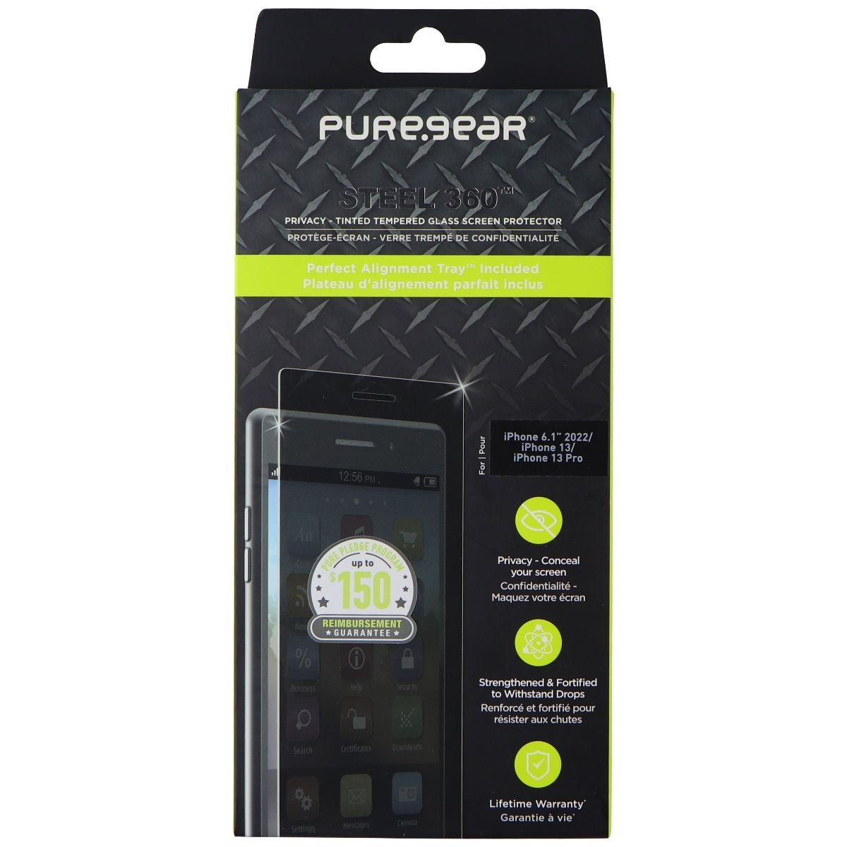 PureGear Steel 360 Privacy Tinted Tempered Glass for iPhone 14 / 13 / 13 Pro Cell Phone - Screen Protectors PureGear - Simple Cell Bulk Wholesale Pricing - USA Seller