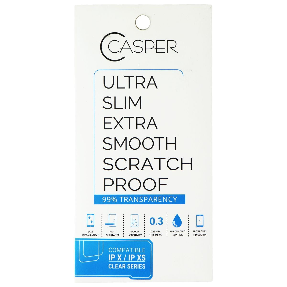 Casper Ultra Slim Clear Series Tempered Glass for Apple iPhone Xs and iPhone X Cell Phone - Screen Protectors Casper - Simple Cell Bulk Wholesale Pricing - USA Seller