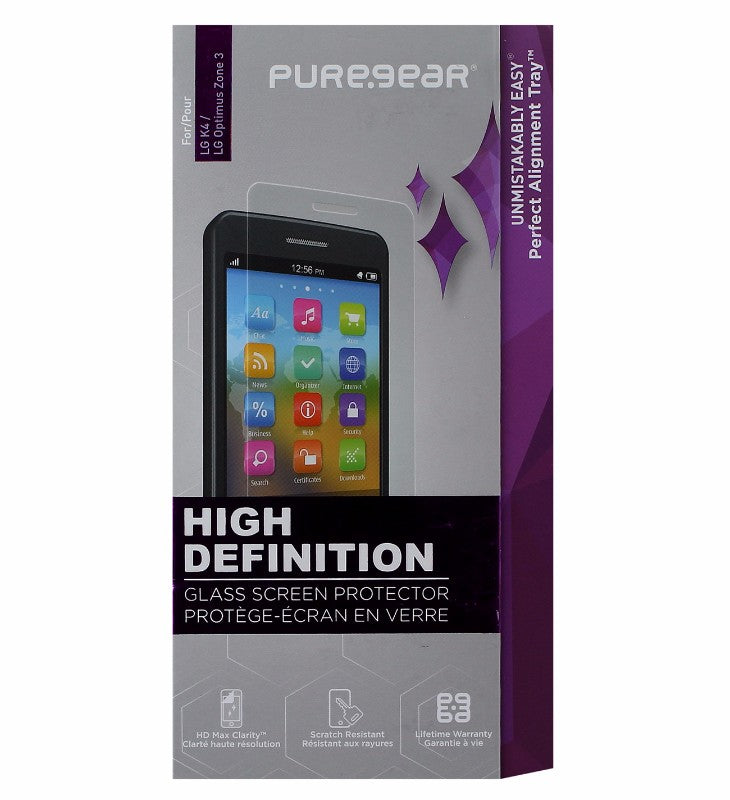 PureGear HD Tempered Glass Screen Protector for LG K4/Optimus Zone 3 - Clear Cell Phone - Screen Protectors PureGear - Simple Cell Bulk Wholesale Pricing - USA Seller