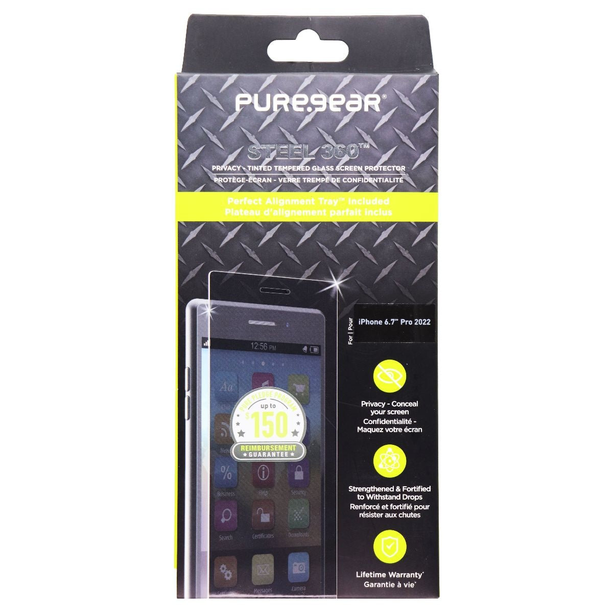 PureGear Steel 360 Privacy Tinted Screen Protector for Apple iPhone 14 Pro Max Cell Phone - Screen Protectors PureGear - Simple Cell Bulk Wholesale Pricing - USA Seller