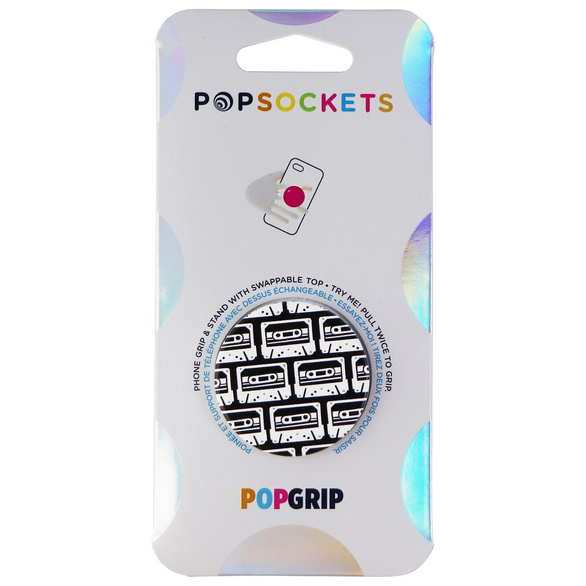 PopSockets PopGrip Stand and Grip with Swappable Top - Black/White Tapes Cell Phone - Mounts & Holders PopSockets - Simple Cell Bulk Wholesale Pricing - USA Seller
