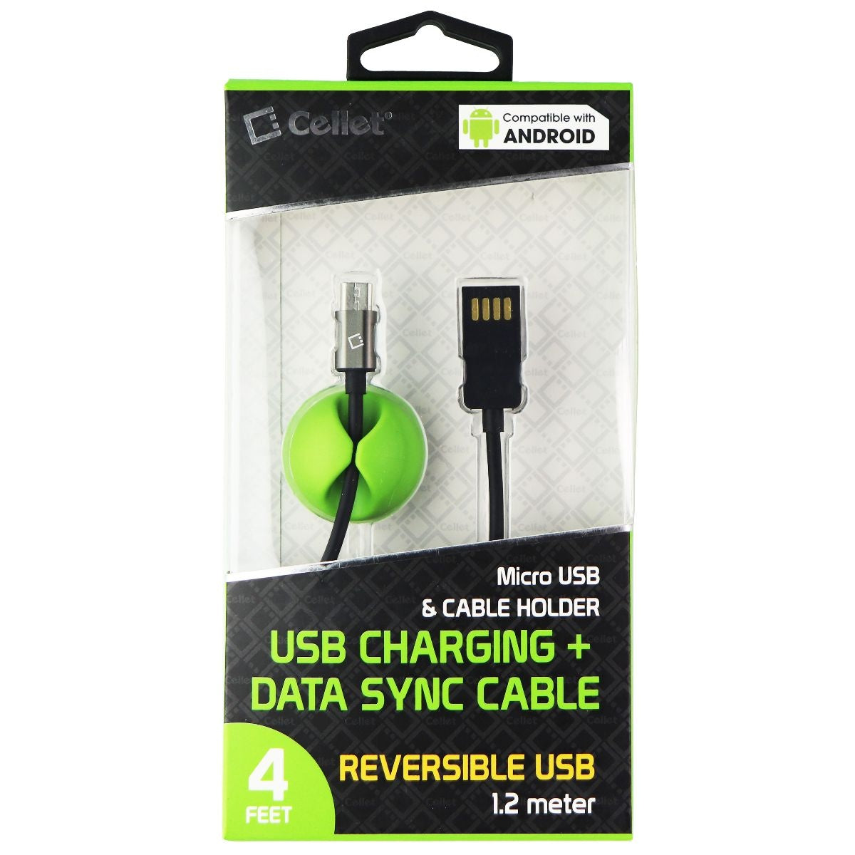 Cellet Micro USB & CABLE HOLDER USB Charging + Data Sync Cable (4FT) - Black Cell Phone - Cables & Adapters Cellet - Simple Cell Bulk Wholesale Pricing - USA Seller