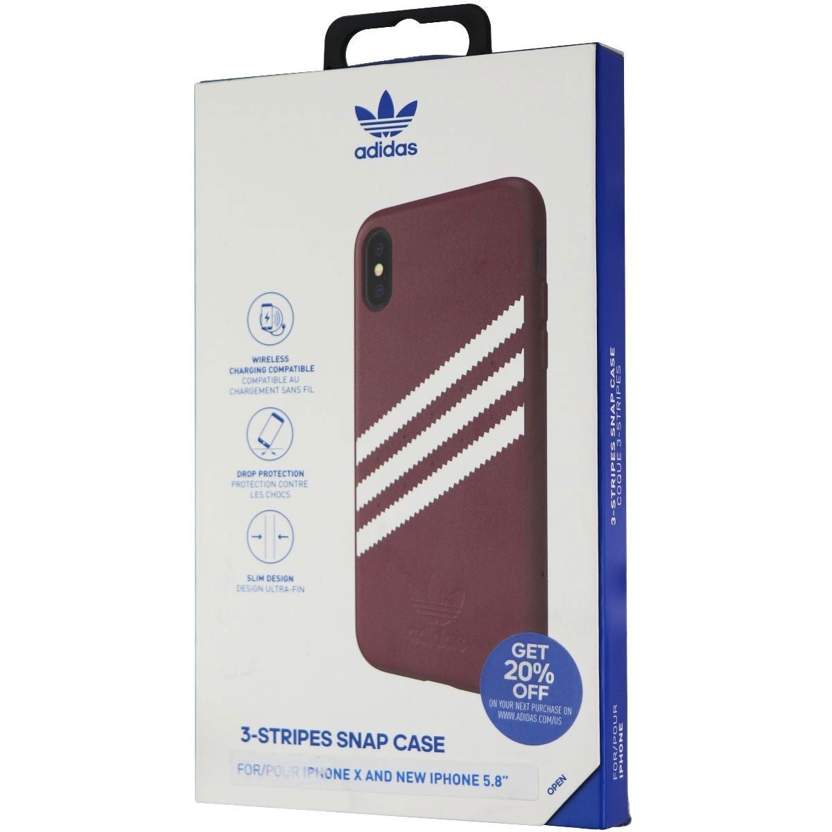 Adidas 3-Stripes Snap Case for Apple iPhone Xs/X - Maroon Red Cell Phone - Cases, Covers & Skins Adidas - Simple Cell Bulk Wholesale Pricing - USA Seller