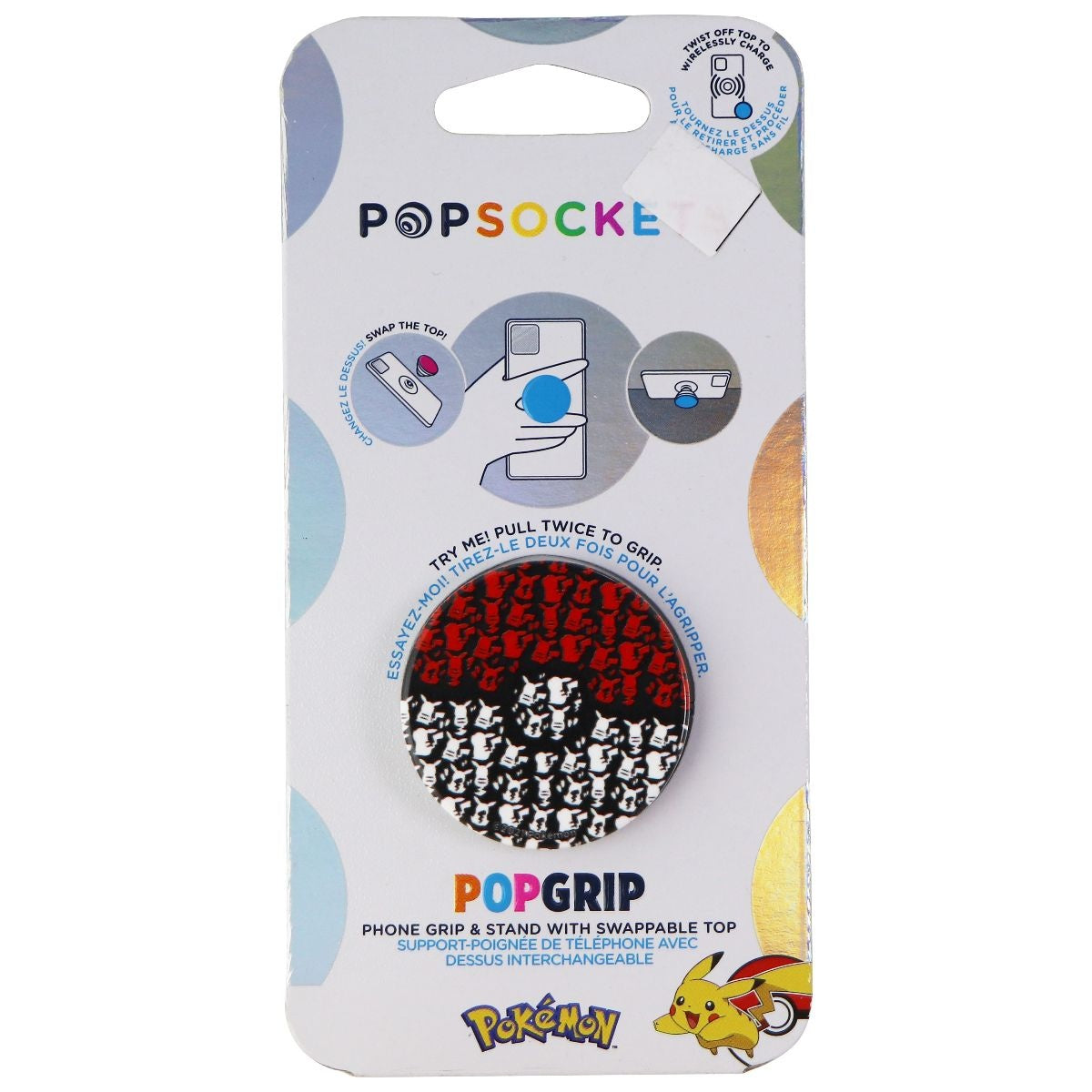 PopSockets: PopGrip w/ Swappable Top - Pokemon - Pikachu Poke Ball Cell Phone - Mounts & Holders PopSockets - Simple Cell Bulk Wholesale Pricing - USA Seller