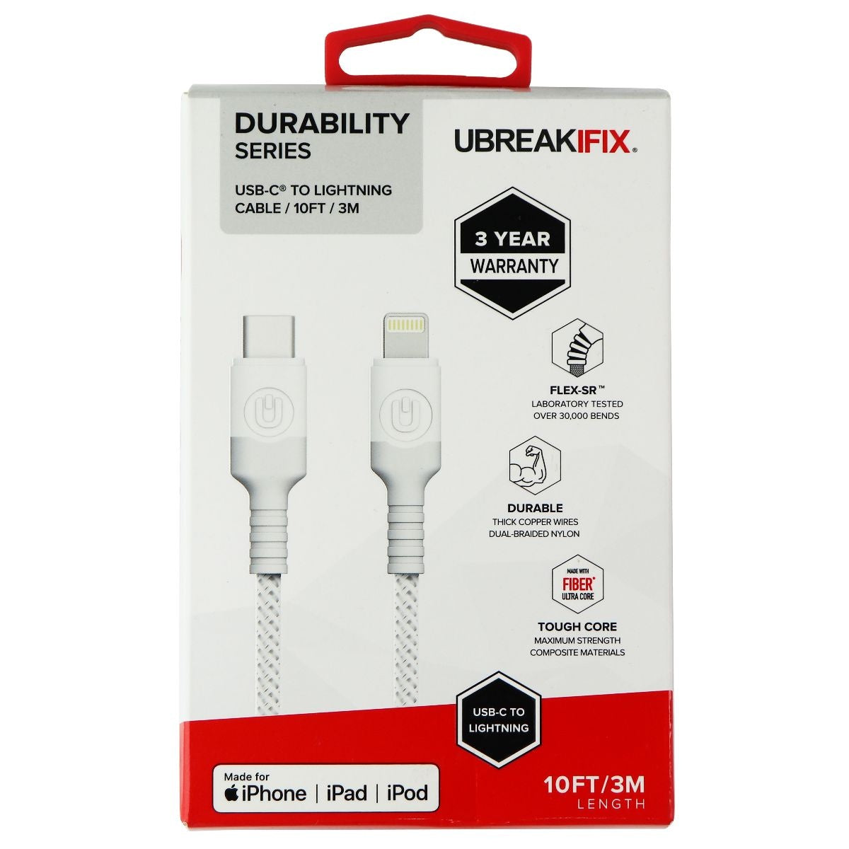 UBREAKIFIX (10-Ft) Durability Series USB-C to 8-Pin Cable for Apple - White Cell Phone - Cables & Adapters UBREAKIFIX - Simple Cell Bulk Wholesale Pricing - USA Seller