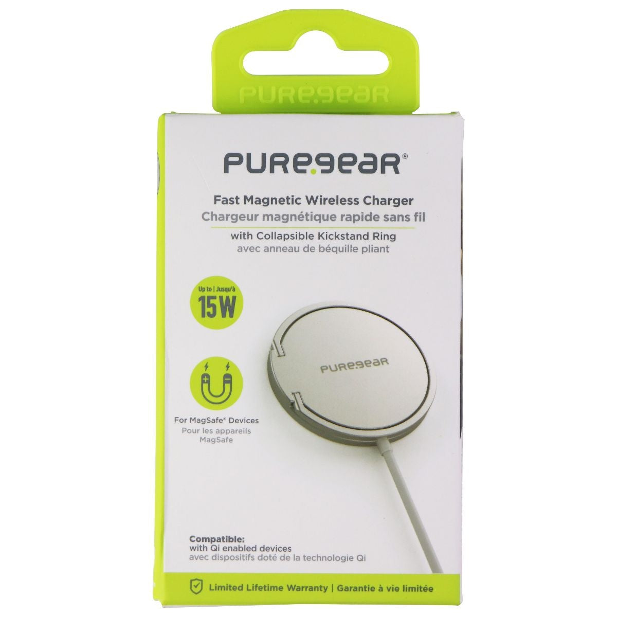 PureGear 15W Fast Magnetic (MagSafe) Wireless Charger - Silver/White (63871PG) Cell Phone - Chargers & Cradles PureGear - Simple Cell Bulk Wholesale Pricing - USA Seller
