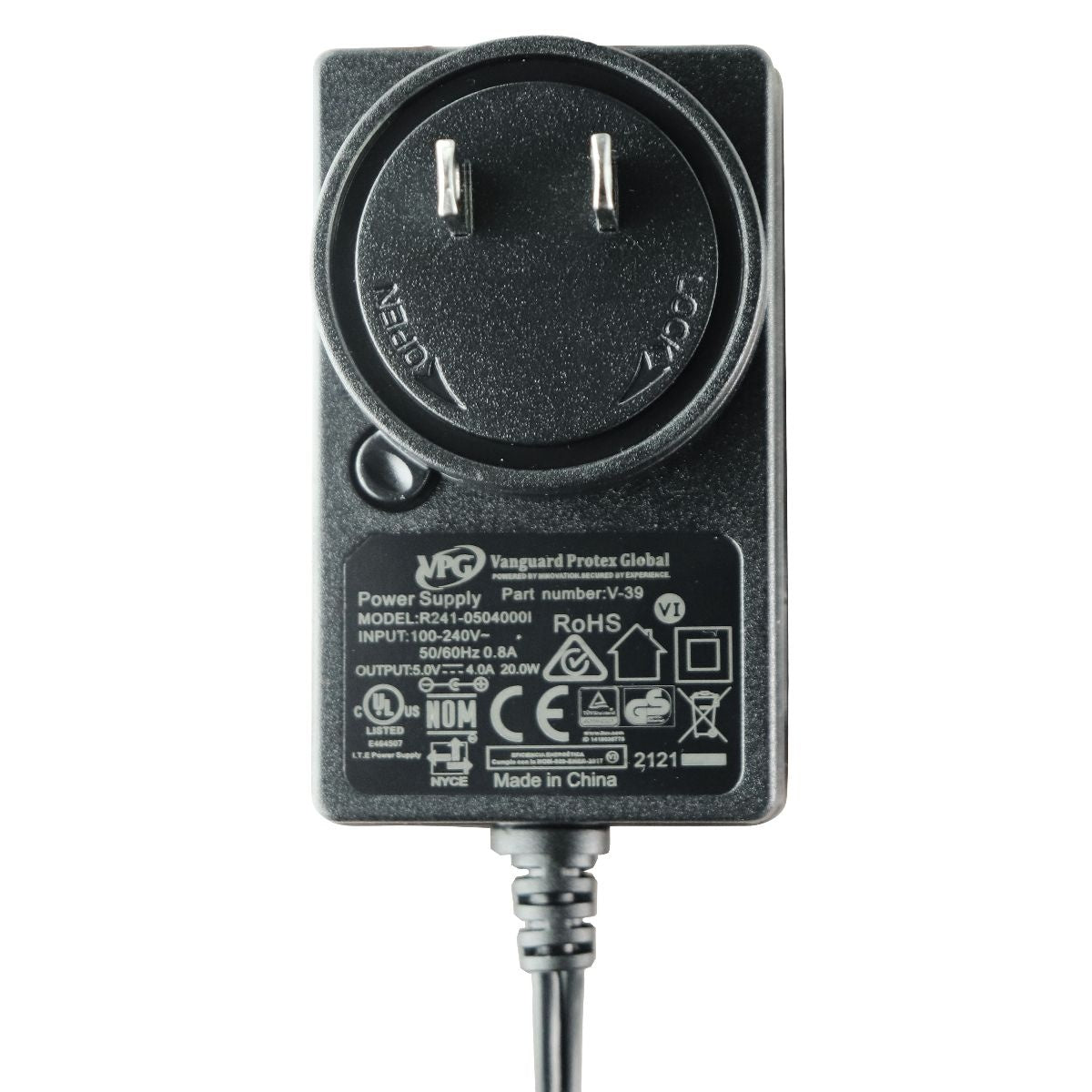 VPG (5V/4A) 20W Power Supply (V-39 / R241-0504000I) - Black Multipurpose Batteries & Power - Multipurpose AC to DC Adapters VPG - Simple Cell Bulk Wholesale Pricing - USA Seller