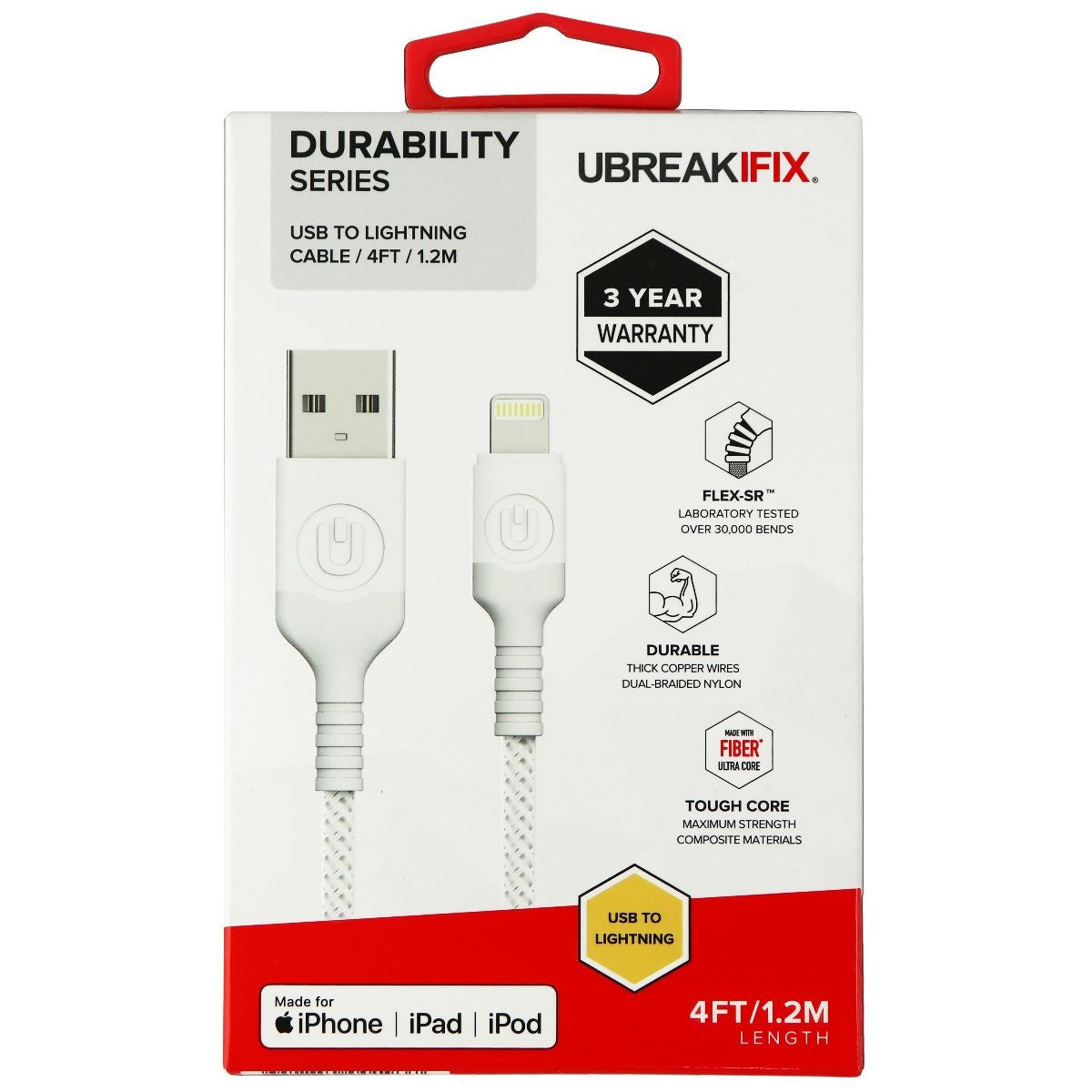 UBREAKIFIX Durability Series USB to 8-Pin Cable (4FT) - White Cell Phone - Cables & Adapters UBREAKIFIX - Simple Cell Bulk Wholesale Pricing - USA Seller