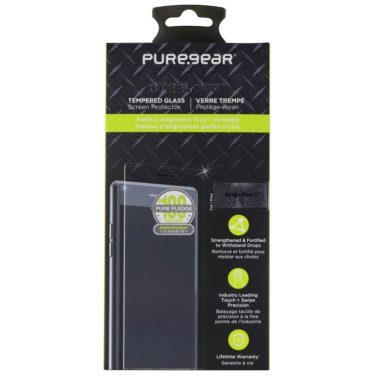 PureGear Steel 360 Tempered Glass Screen Protector for Google Pixel 3 Cell Phone - Screen Protectors PureGear - Simple Cell Bulk Wholesale Pricing - USA Seller