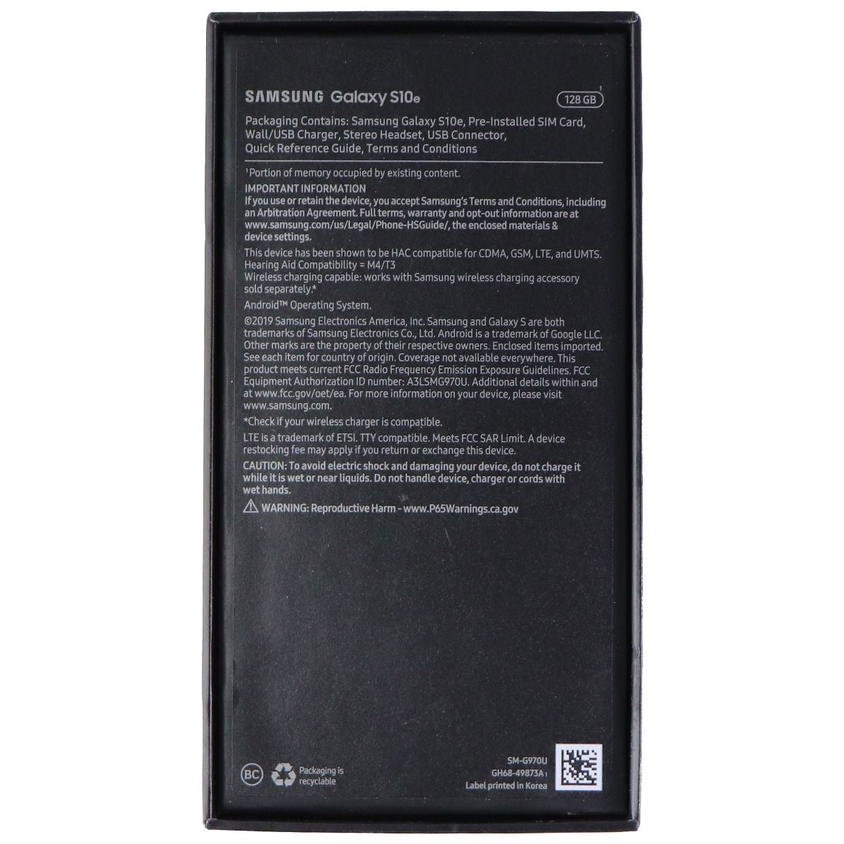 RETAIL BOX - Samsung Galaxy S10e (G970U) - 128GB / Blue - NO DEVICE/NO Extras Cell Phone - Other Accessories Samsung - Simple Cell Bulk Wholesale Pricing - USA Seller