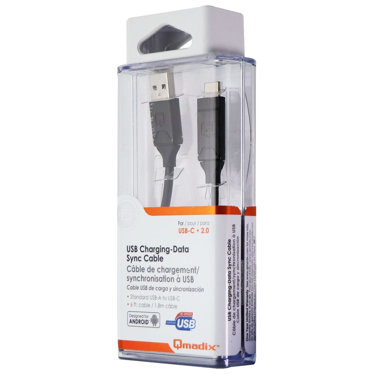 Qmadix (QM-PDUC) 6ft Charge & Data Power Cable for USB-C Devices - Black Cell Phone - Cables & Adapters Qmadix - Simple Cell Bulk Wholesale Pricing - USA Seller