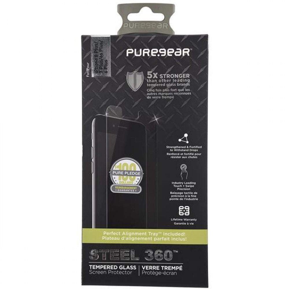 PureGear Steel 360 Tempered Glass for iPhone 8 Plus & iPhone 7 Plus Cell Phone - Screen Protectors PureGear - Simple Cell Bulk Wholesale Pricing - USA Seller