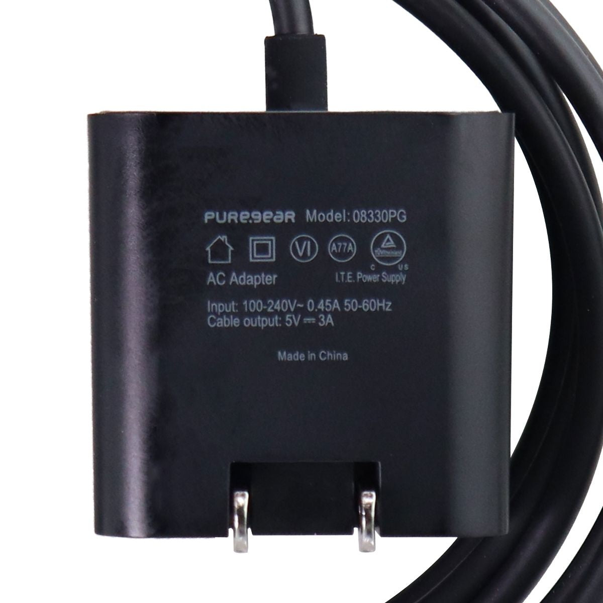 PureGear (15W/3A) 5-Foot USB-C Wall Charger - Black (62790PG)