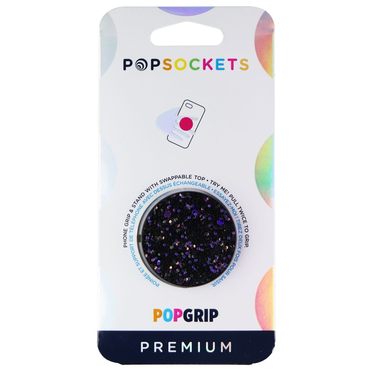 PopSockets Swappable Grip and Stand for Phones and Tablets - Black Sparkle Cell Phone - Mounts & Holders PopSockets - Simple Cell Bulk Wholesale Pricing - USA Seller
