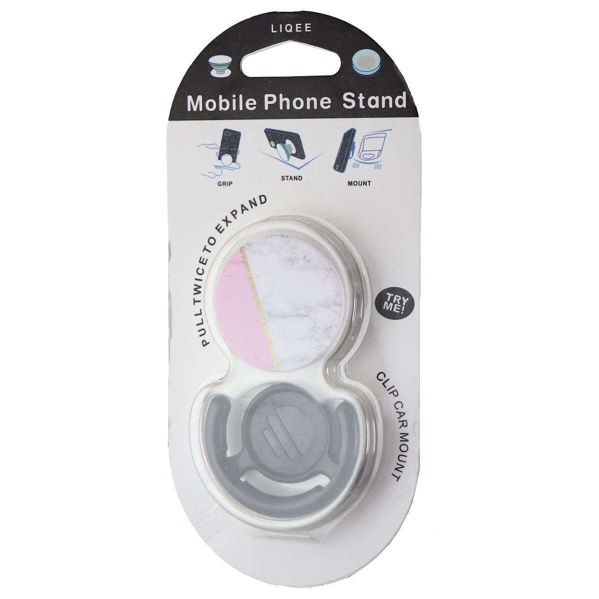 Liqee Mobile Phone Stand and Clip Car Mount - Marble Gray/Pink Cell Phone - Mounts & Holders Liqee - Simple Cell Bulk Wholesale Pricing - USA Seller