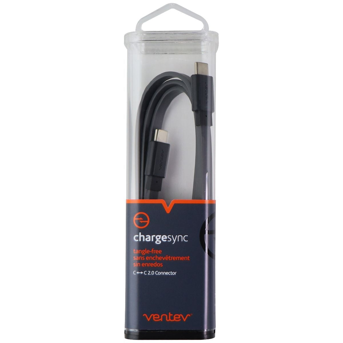 Ventev 3-Foot ChargeSync (USB-C) to (USB-C) Flat Tangle-Free Cable - Gray Cell Phone - Cables & Adapters Ventev - Simple Cell Bulk Wholesale Pricing - USA Seller