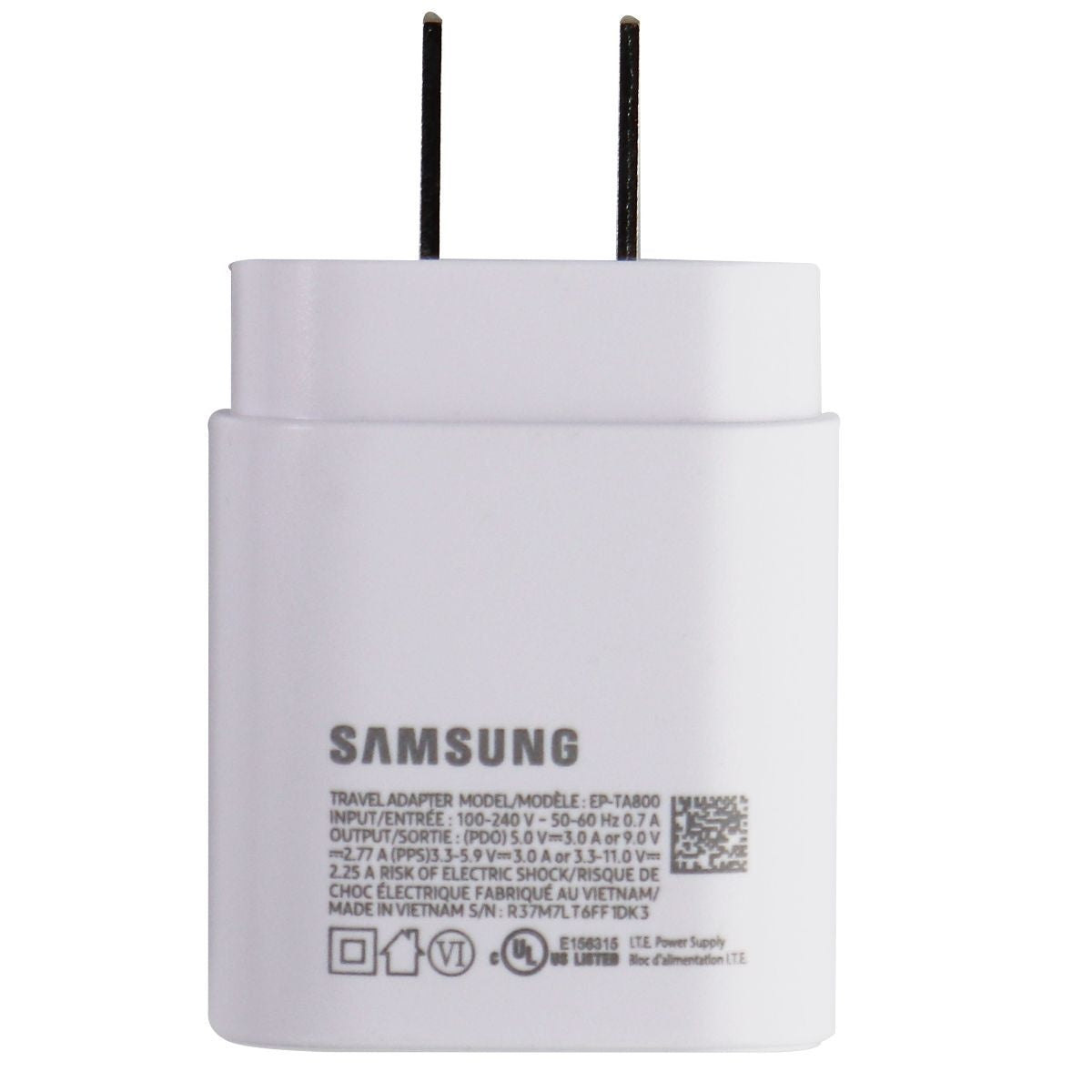 Samsung USB-C (Type C) Super Fast Wall Charger Travel Adapter - White (EP-TA800) Cell Phone - Chargers & Cradles Samsung - Simple Cell Bulk Wholesale Pricing - USA Seller