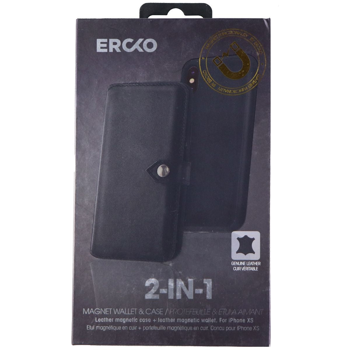 Ercko 2-in-1 Magnet Wallet Leather Case for Apple iPhone Xs - Black Cell Phone - Cases, Covers & Skins Ercko - Simple Cell Bulk Wholesale Pricing - USA Seller