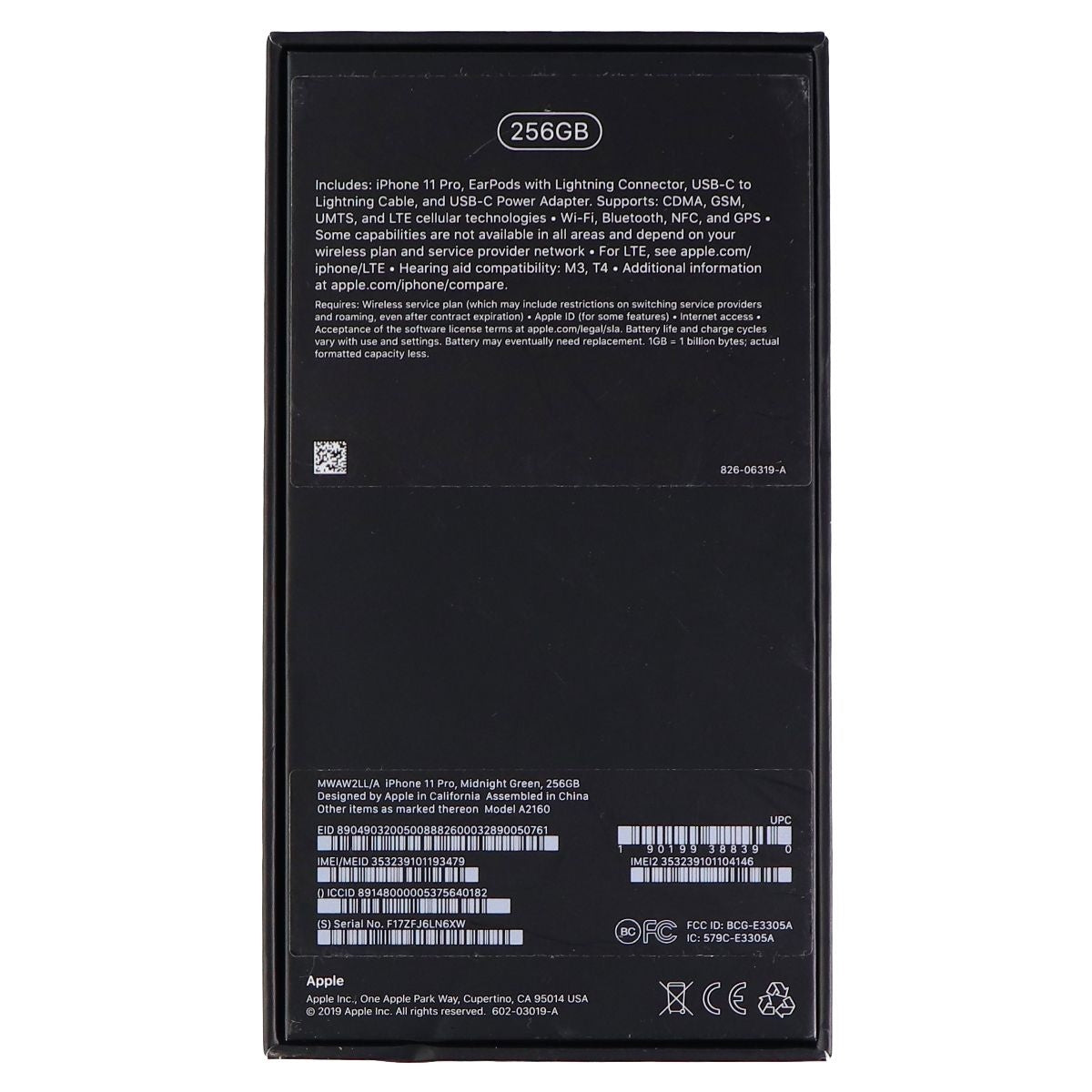 Apple iPhone 11 Pro RETAIL BOX - 256GB / Midnight Green - NO DEVICE Cell Phone - Replacement Parts & Tools Apple - Simple Cell Bulk Wholesale Pricing - USA Seller