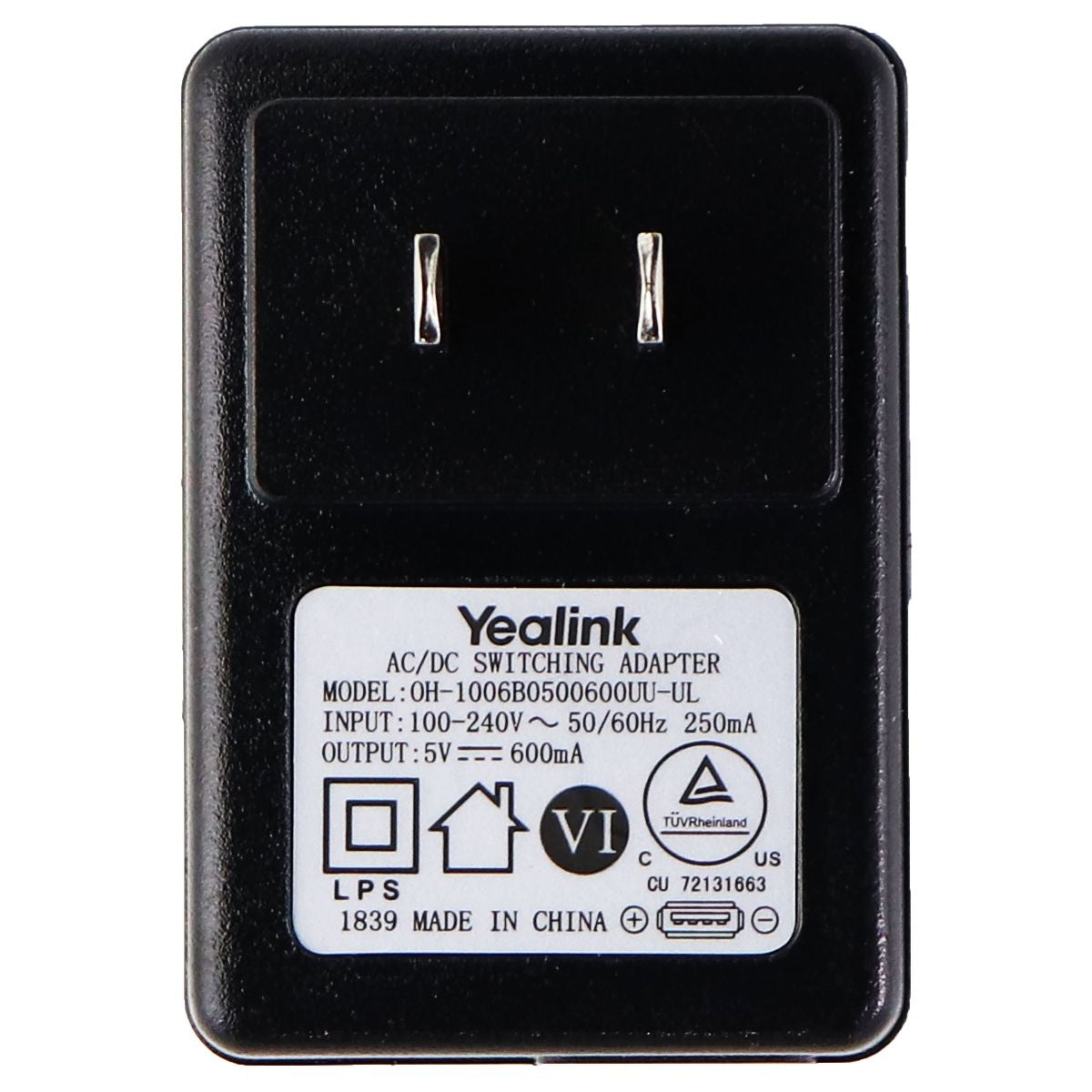 Yealink (5V/600mA) AC/DC Single USB Adapter/Charger Black (0H-1006B0500600UU-UL) Cell Phone - Chargers & Cradles Yealink - Simple Cell Bulk Wholesale Pricing - USA Seller