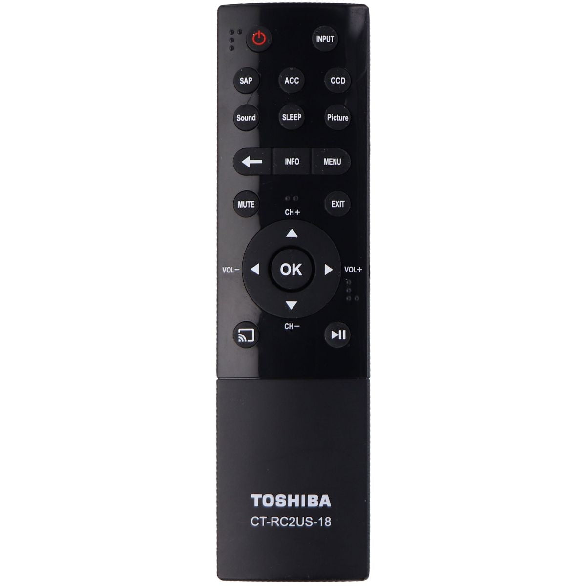 Toshiba Remote Control (CT-RC2US-18) for Select Toshiba TVs - Black TV, Video & Audio Accessories - Remote Controls Toshiba - Simple Cell Bulk Wholesale Pricing - USA Seller